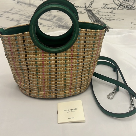 Kate Spade Jena Straw Small Tote green yellow Crossbody Drawstring Bucket Bag - Picture 12 of 12
